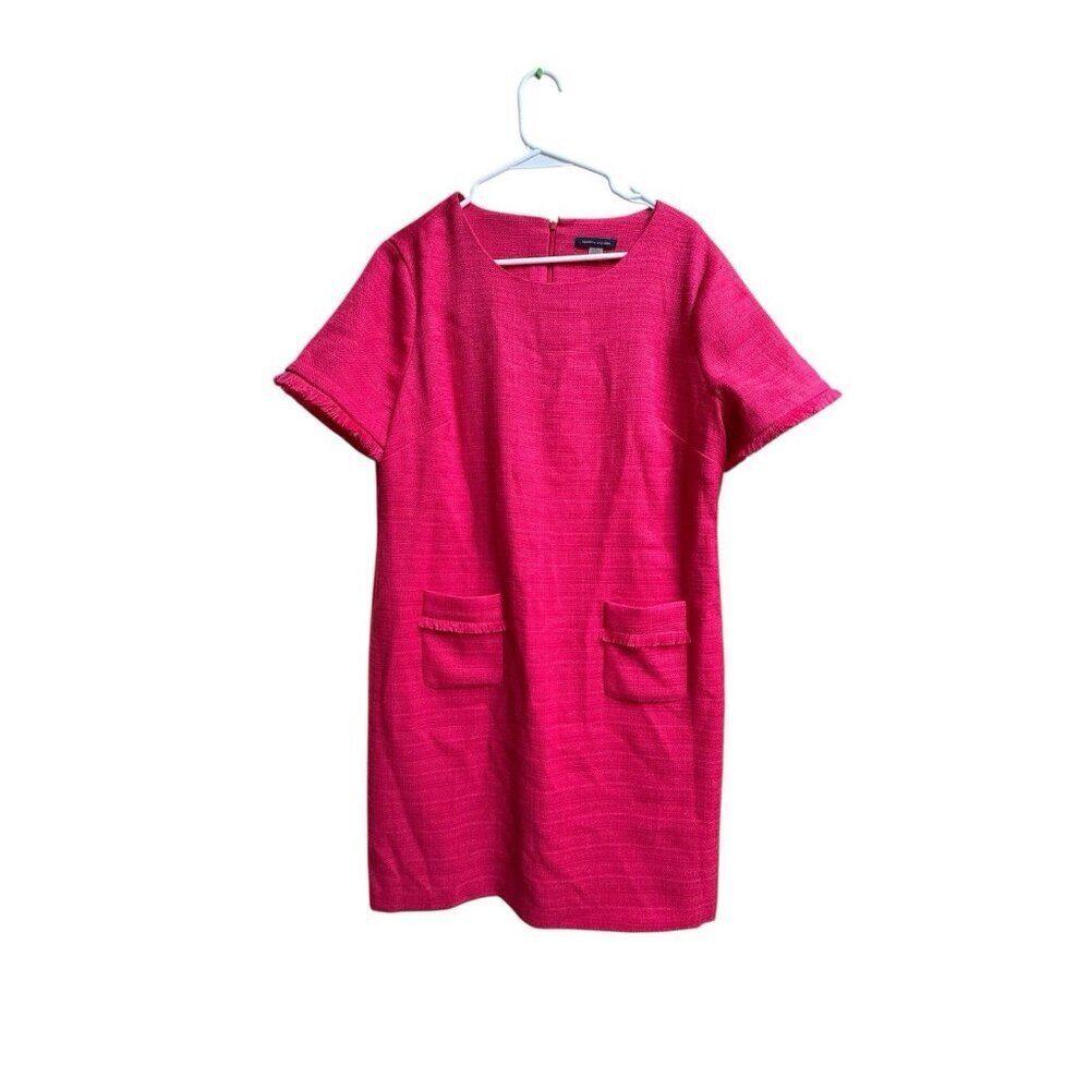 Tommy Hilfiger Hot Pink Shift Dress Women’s 16 Pockets Textured Short Sleeve